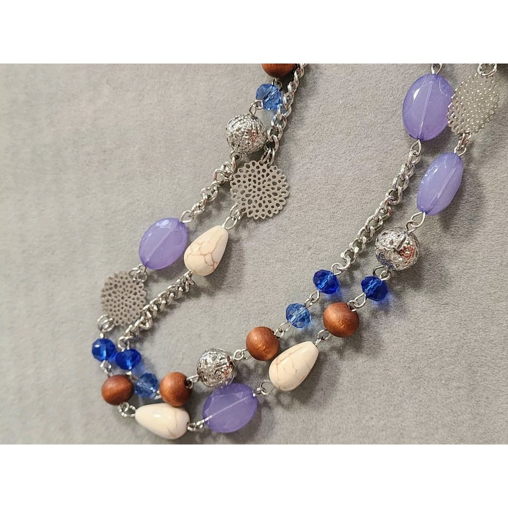 BOCAR Signed Double Strand Station‎ Necklace Purple Silver Tone FREE $HIPPING!! - Picture 3 of 5